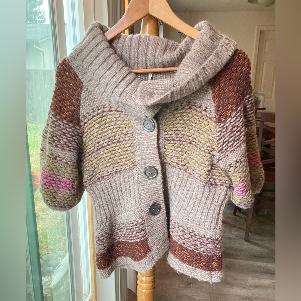Free People Wool-Blend Chunky Cardigan (S) Boho Cottage